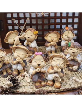 Best Seller Bosan Pottery - Handmade Earthenware Happy Fishing Doll with Rod In Stock