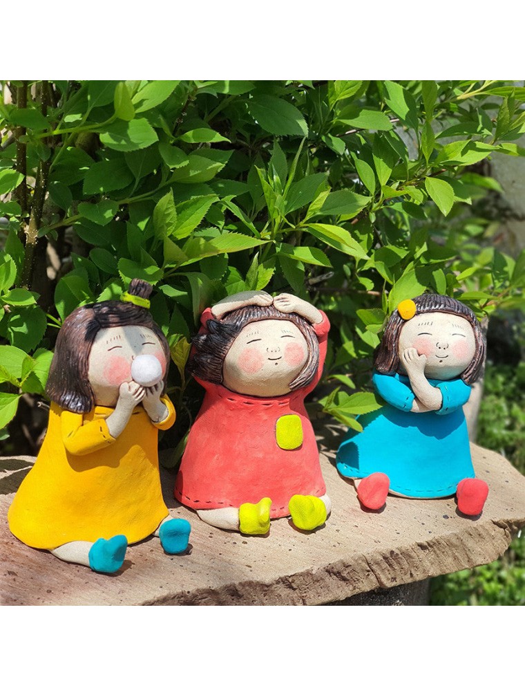 Best Seller Bosan Pottery - Handmade Earthenware Happy Girl Doll Available for Immediate Shipping