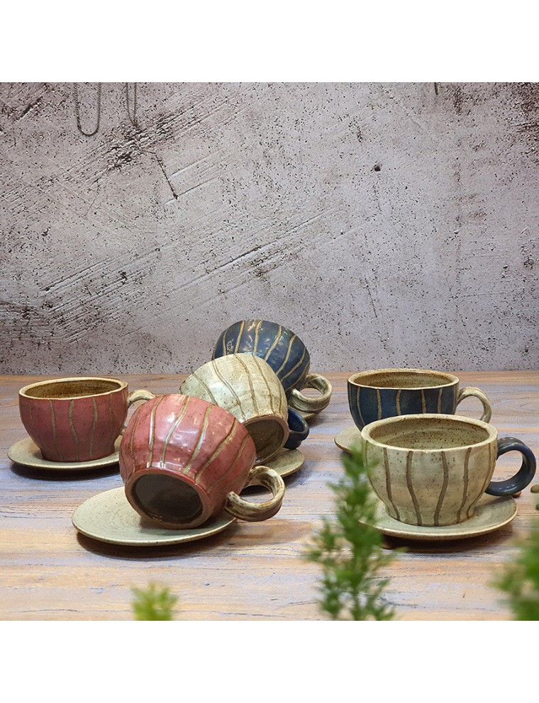 Best Seller Bosan Pottery - Vintage Striped Porcelain Tea Cup Set