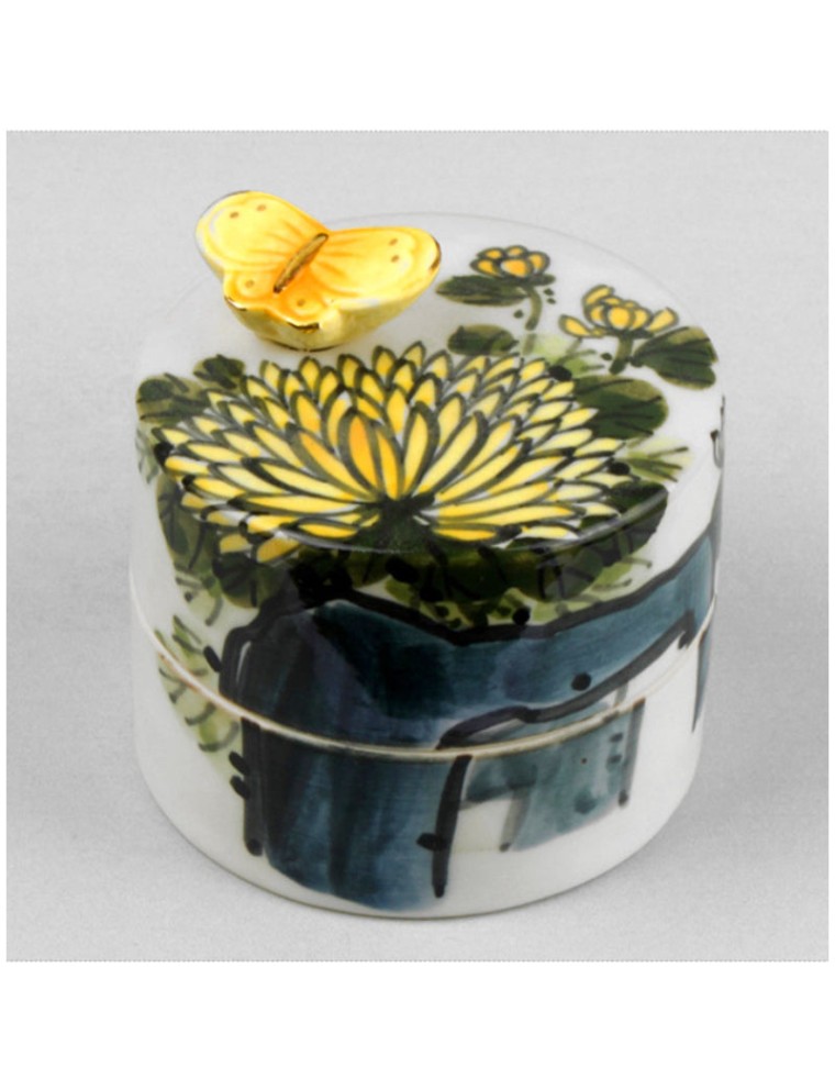 Best Seller HK Studio - Hand Painted Yellow Chrysanthemum Musical Jewelry Box Available for Immediate Shipping