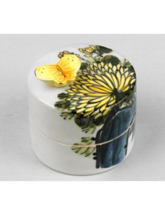 Best Seller HK Studio - Hand Painted Yellow Chrysanthemum Musical Jewelry Box Available for Immediate Shipping