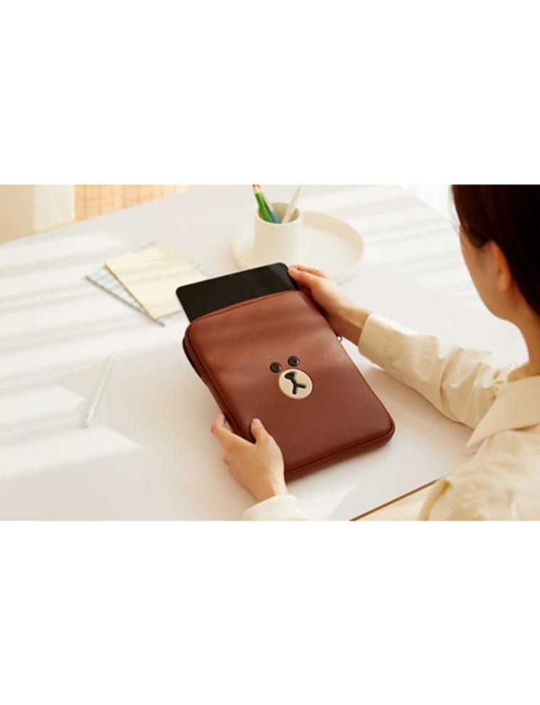 Best Seller Line Friends - Brown Leather-like Tablet and Laptop Pouch New Collection