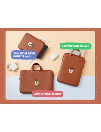 Best Seller Line Friends - Brown Leather-like Tablet and Laptop Pouch New Collection